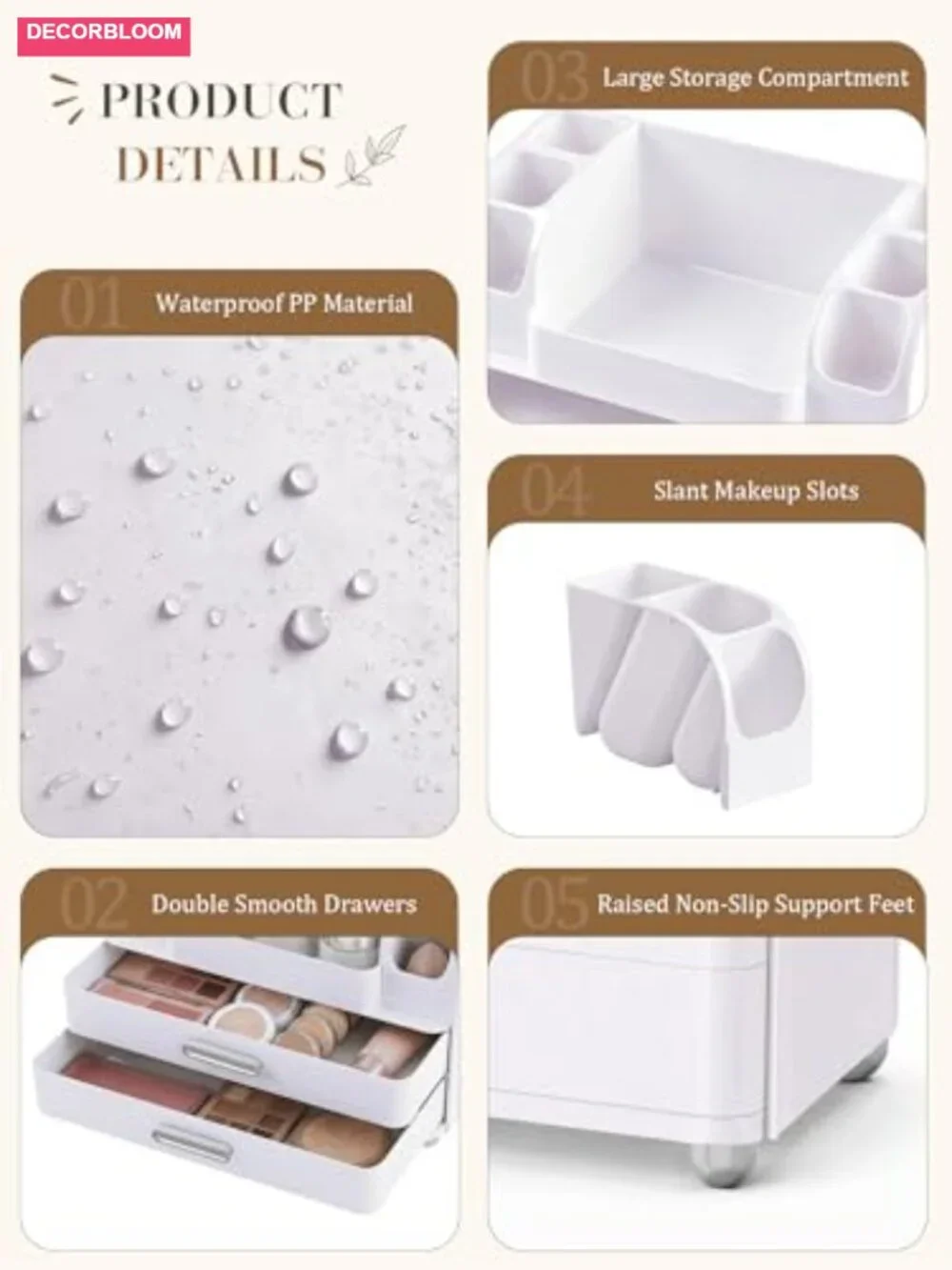 Large Makeup Organizer Countertop with Drawers and Brush Holders